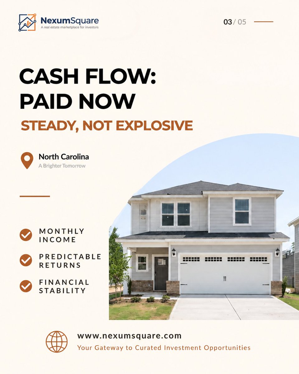 nexumsquare's tweet photo. Path 2: Cash flow.  

You get paid now. Every single month.  

Steady, not explosive. You won't get rich overnight - but you'll never wonder where this month's rent went. https://t.co/ZgZmYSFxxr