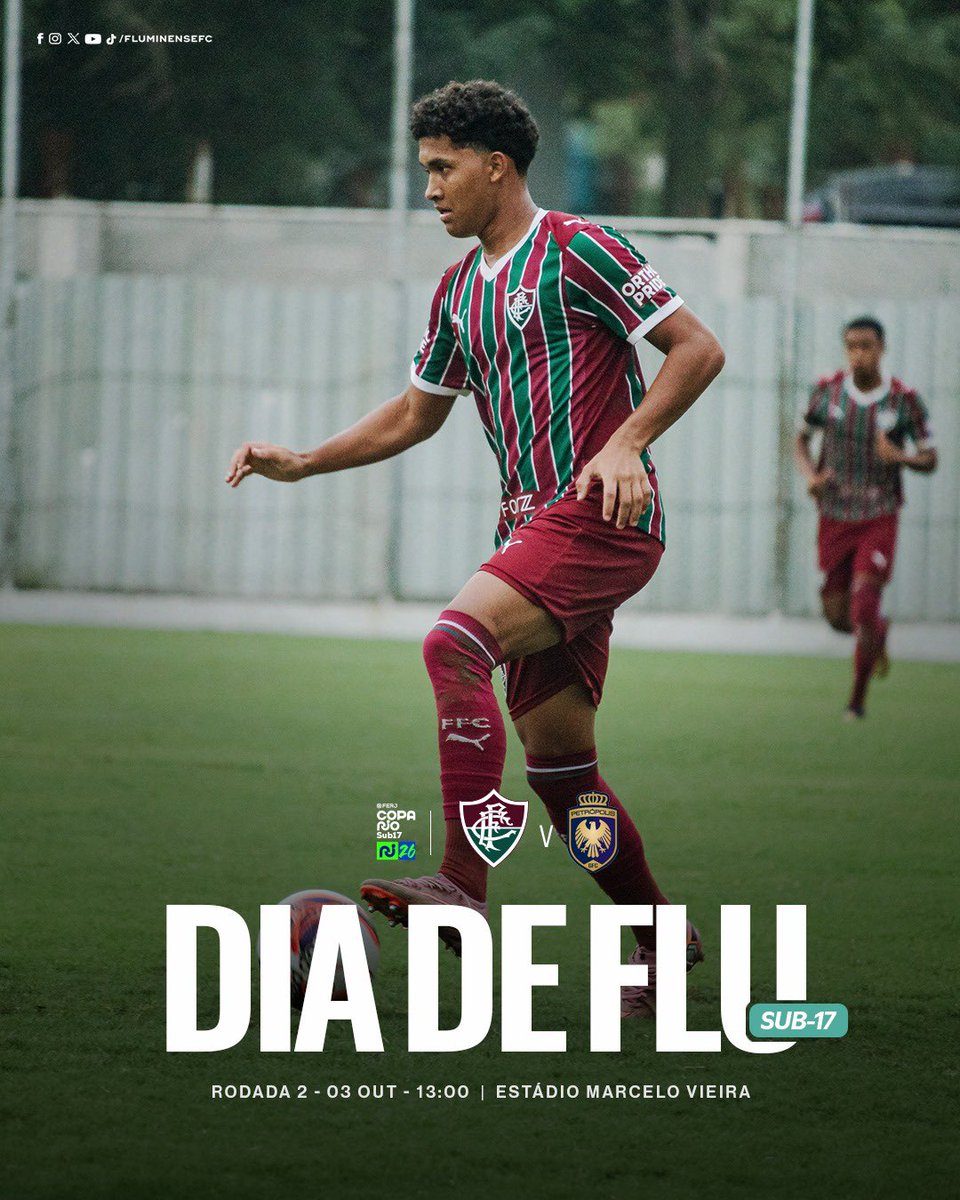 FluminenseFC's tweet photo. 🏆 Copa Rio Sub-17 | 2ª rodada
🇭🇺 Fluminense x Petrópolis
⏰ 03/10 | 13h
🏟️ Estádio Marcelo Vieira
#DiaDeFlu #MlksDeXerém https://t.co/YeXFBaBmIU