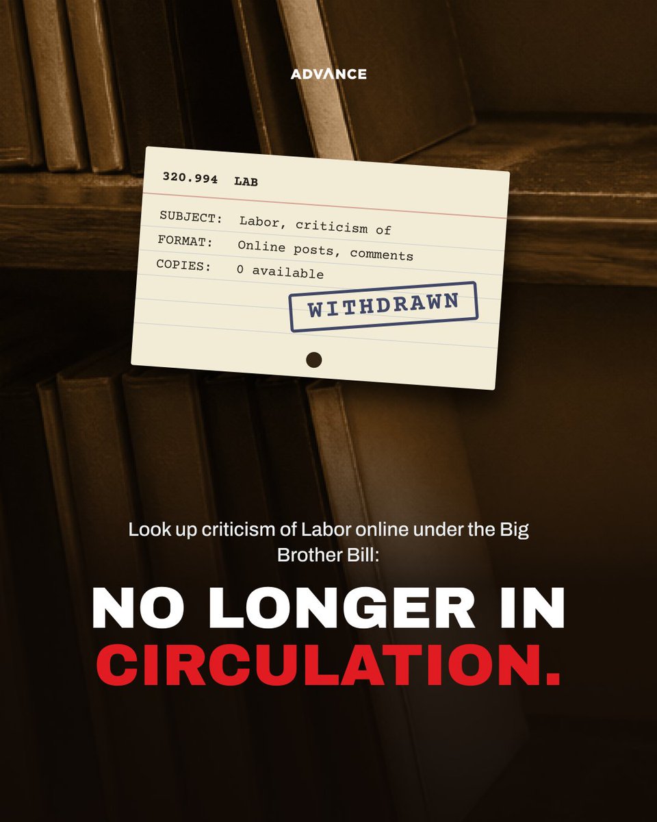 FairAusADV's tweet photo. Look up criticism of Labor online under the Big Brother Bill and you’ll find the card, but not the content. No longer in circulation. https://t.co/2dXxsEvOs7