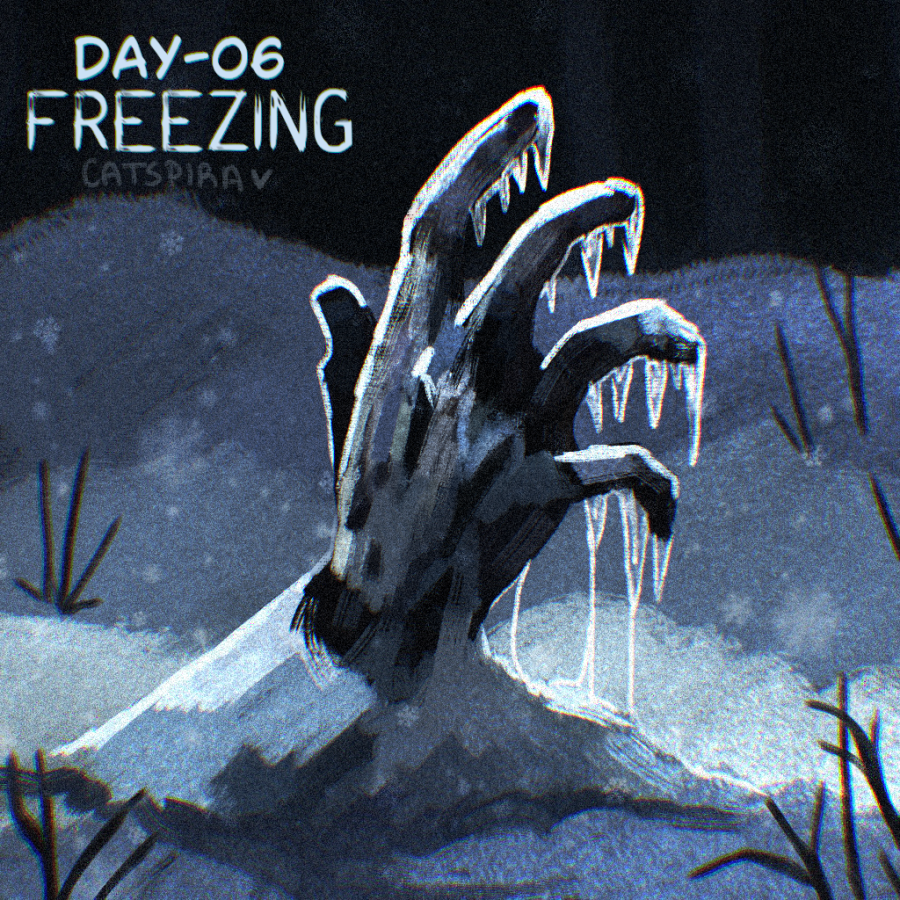 Catspira's tweet photo. I was told to throw this into the void. May the algorithm eat well. 🫴❄️

Day 6 prompt FREEZING for #inktoberchallenge #horrorart Did this in 30mins. https://t.co/VN4b6jSuRv