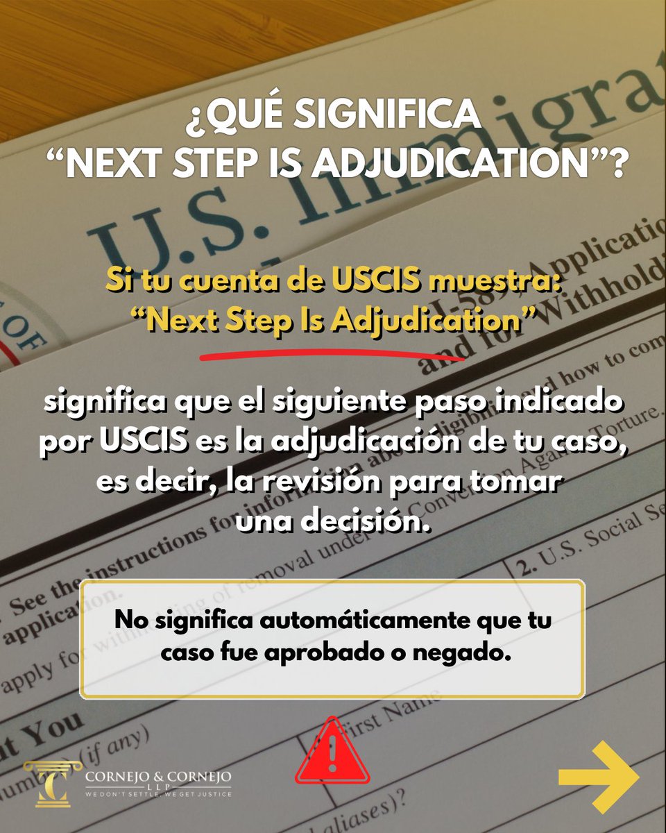 Cornejo_Law's tweet photo. 🚨 ¿Cambió el estatus de tu asilo a “Next Step Is Adjudication”?

Este mensaje, por sí solo, no significa que tu caso haya sido aprobado, negado o enviado a corte.

⚖️ USCIS puede referir ciertos casos de asilo afirmativo a un juez de inmigración sin una entrevista previa. Cada caso es diferente: conocer tu situación y preparar tus documentos es fundamental.

En Cornejo & Cornejo, podemos ayudarte a entender las actualizaciones de tu caso y orientarte sobre los próximos pasos.

📞 Llámanos al 844-CORNEJO.
📲 Guarda y comparte esta información con alguien que tenga su asilo pendiente.

#cornejoandcornejolaw #Asilo #USCIS #AbogadosDeInmigración