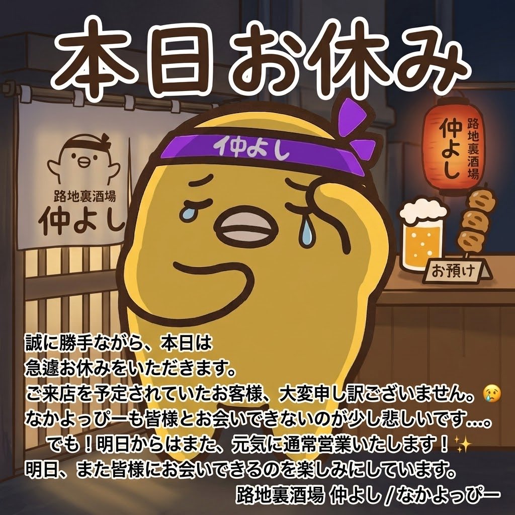 nakayoshi0410's tweet photo. ごめんなさい
本日はお休みします
また明日来てねー
なかよっぴー
-#路地裏酒場仲よし #大人の居酒屋 #亀戸 https://t.co/apHi784xmK