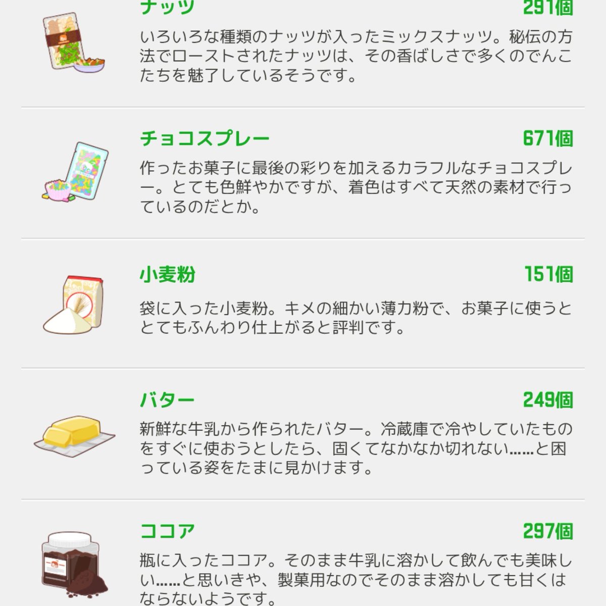 hidesan_xp's tweet photo. もうすぐ終わりなので余った材料を晒す。
多いのは3000ぐらい、たまごと小麦粉の不足感がすごいや。 https://t.co/IUhjy8QLn2