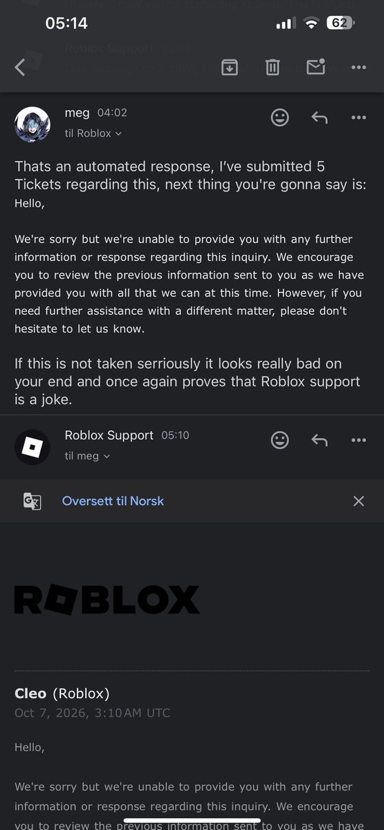 scareemouch's tweet photo. roblox support is a joke 😭😭 https://t.co/X0GdyOyzx8