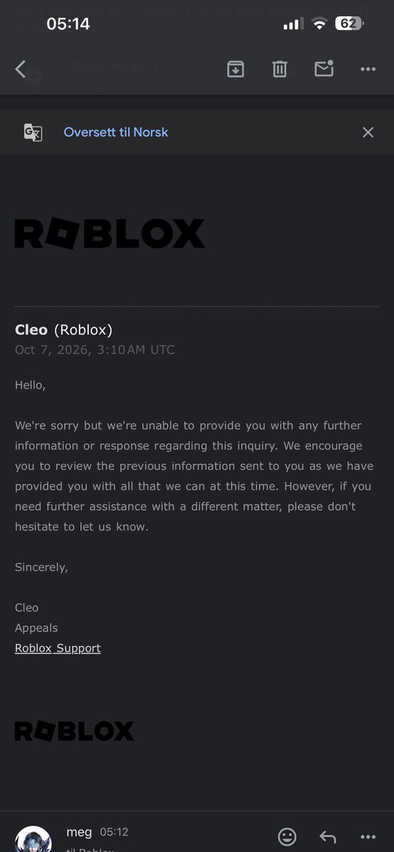 scareemouch's tweet photo. roblox support is a joke 😭😭 https://t.co/X0GdyOyzx8