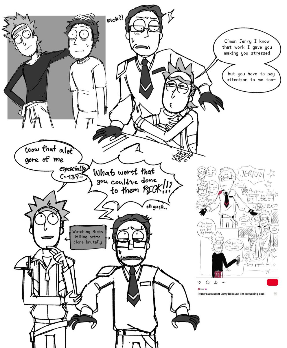 Applejuice2306's tweet photo. Doodle cool AU I found on pin 
My eng is terrible hope u still can enjoy this 
#jerrick #rickprime #assistantjerry ? https://t.co/34wX2lwLgE