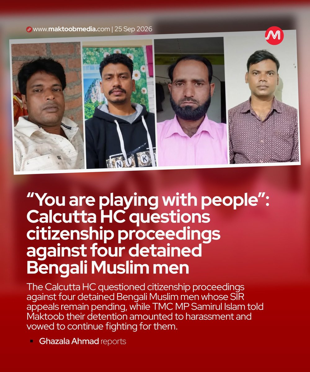 faizan0008's tweet photo. Deleted in SIR, four Bengal men now locked at Chhattisgarh detention centre for over a month

Sabir Sheikh (42), Safikul Islam (39), Nasiruddin Sheikh (35), and Laltu Sheikh (28) from Murshidabad

SIR process is to target Muslims illegally declare them Bangladeshi https://t.co/sh0B5zFbLf