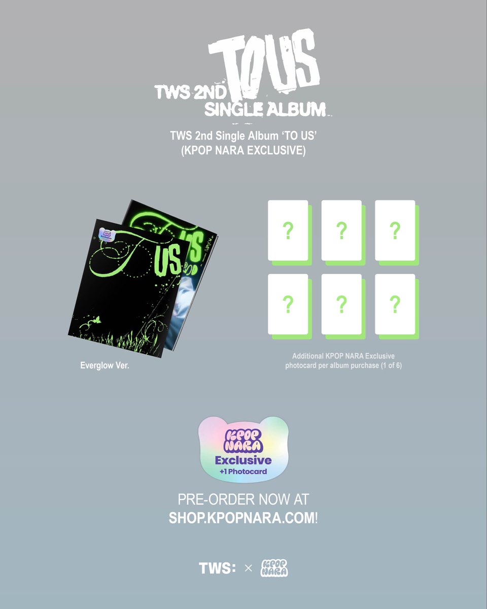 _kpopnara_'s tweet photo. [📢] TWS 2nd Single Album ‘TO US’ (KPOP NARA Exclusive) | Pre-orders are open now!

TO US, this is perfection 😌💚
42! New TWS music is on the way 👀Secure your KPOP NARA Exclusive copy now! 

🔗 https://t.co/3Vb77LWcfP 

@TWS_PLEDIS 
#TWS #투어스
#TO_US
#247WithUs
#KPOPNARA https://t.co/OsegyRznRK