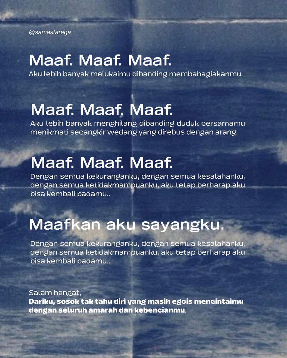 samastarega's tweet photo. ㅤ
Ledakkan. Lemparkan. Hempaskan aku ke jurang kehancuran yang kusebabkan sendiri, tapi tolong biarlah aku tetap mencintamu hingga tua nanti. 
ㅤ https://t.co/dN0kADs7ir