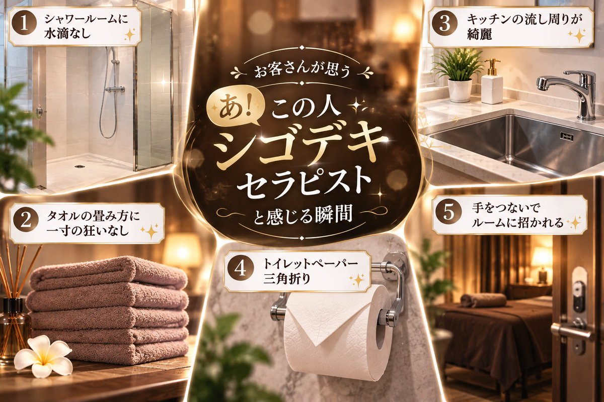 menespark's tweet photo. お客さんの皆さんはルームに入ったらまずどこを見てますか？
よく言われてる『シゴデキセラピスト』と感じるポイント5選👍 https://t.co/Gb1hS8GyBF