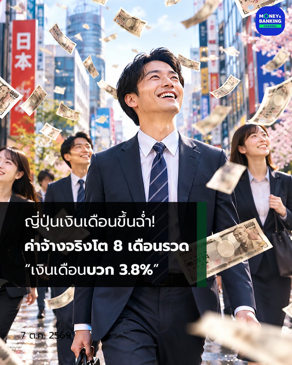 moneynbankingch's tweet photo. ญี่ปุ่นเงินเดือนขึ้นฉ่ำ! ค่าจ้างจริงโต 8 เดือนรวด “เงินเดือนบวก 3.8%”
#ค่าจ้างที่แท้จริง #RealWages #ค่าจ้าง #เงินเดือน #ญี่ปุ่น #ข่าวต่างประเทศ #ข่าววันนี้ https://t.co/ShGYfybOph