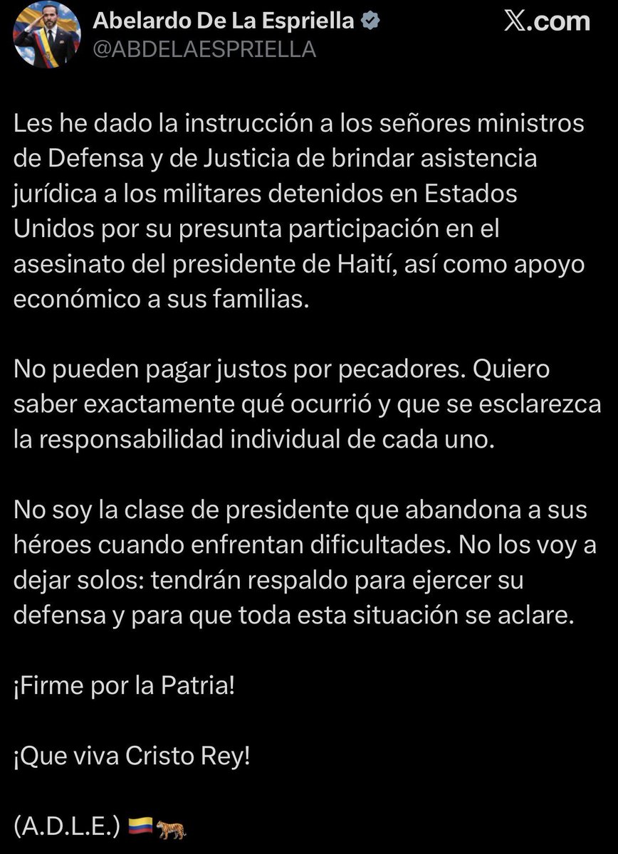 Mafalda_2020_'s tweet photo. ¿Entonces los que fueron hasta Haití a asesinar un presidente ahora son "HÉROES"?

¡Que bajo hemos caído como nación! 😔 https://t.co/YMKHSRVkrG