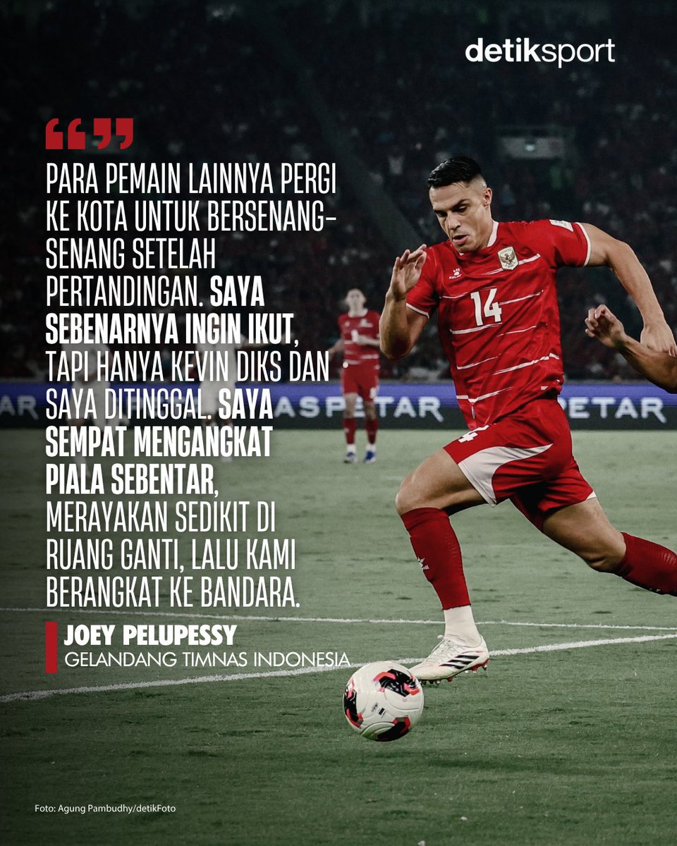 detiksport's tweet photo. Joey Pelupessy mengungkap cerita 'miris' usai membawa Indonesia menjuarai FIFA ASEAN Cup 2026 dengan mengalahkan Thailand 🏆🇮🇩

Gelandang 33 tahun itu tak bisa lama-lama merayakan gelar karena harus langsung ke bandara mengejar pesawat! 🥲

Juara dulu, kejar pesawat kemudian! 🛫

#TimnasIndonesia #JoeyPelupessy #detiksport