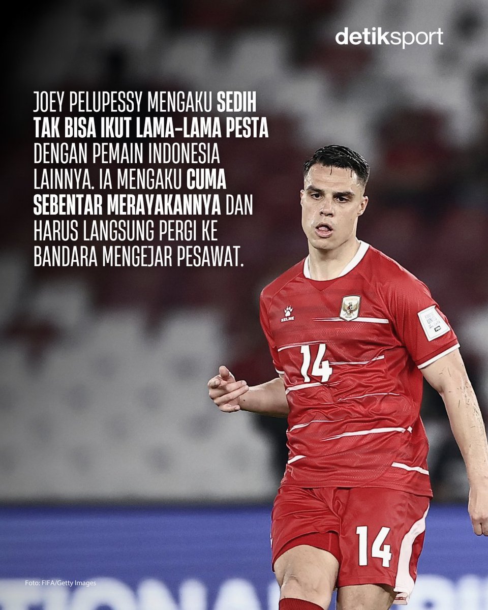 detiksport's tweet photo. Joey Pelupessy mengungkap cerita 'miris' usai membawa Indonesia menjuarai FIFA ASEAN Cup 2026 dengan mengalahkan Thailand 🏆🇮🇩

Gelandang 33 tahun itu tak bisa lama-lama merayakan gelar karena harus langsung ke bandara mengejar pesawat! 🥲

Juara dulu, kejar pesawat kemudian! 🛫

#TimnasIndonesia #JoeyPelupessy #detiksport