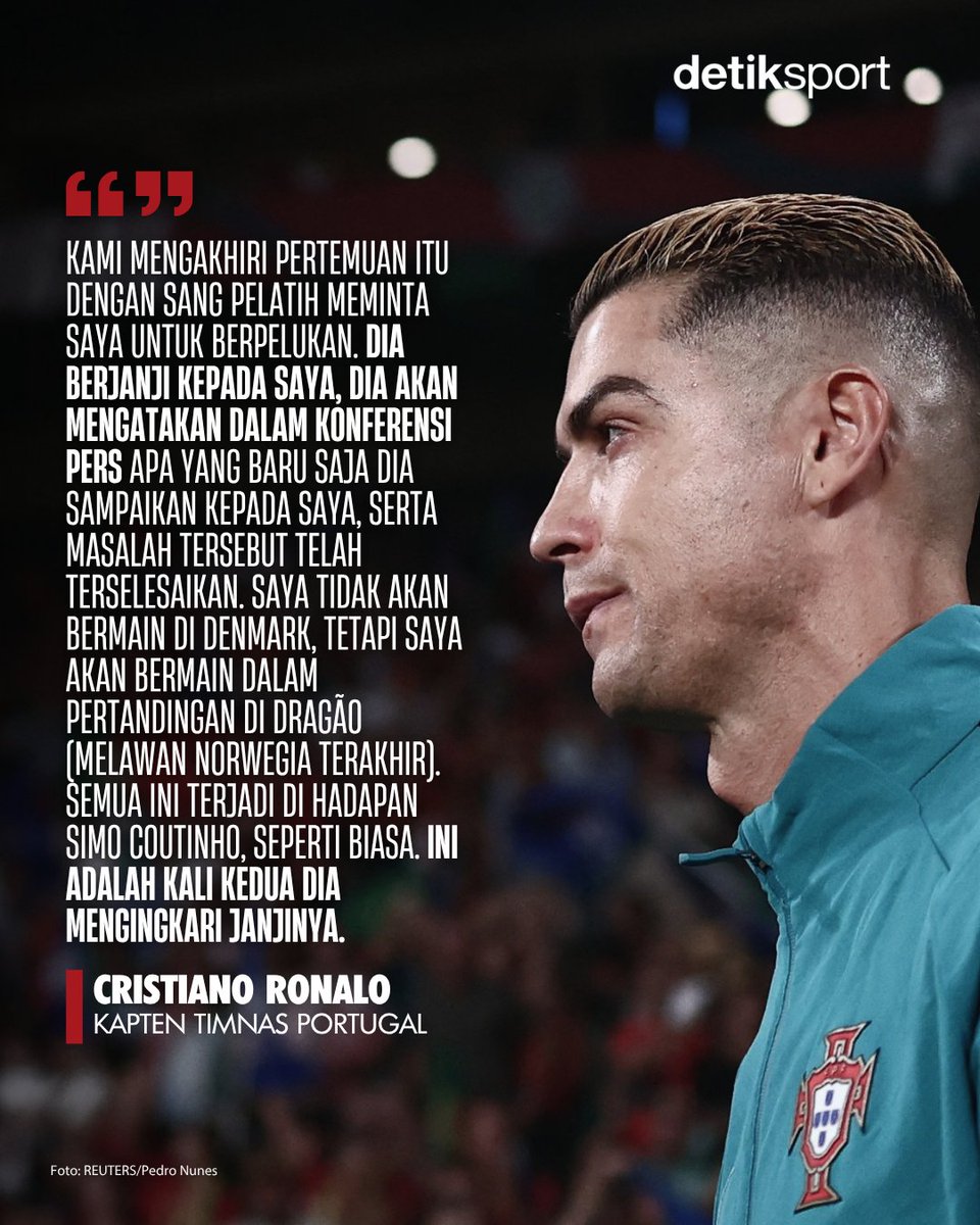 detiksport's tweet photo. Cristiano Ronaldo akhirnya buka suara soal polemiknya di Portugal yang melibatkan Jorge Jesus 😳🇵🇹

Dalam pengakuannya yang dimuat surat kabar A Bola, CR7 merasa dibohongi Jorge Jesus hingga dua kali! 😱

Pendapat kalian, detikers? 👀

#CristianoRonaldo #detiksport https://t.co/RQxaGl2pxU