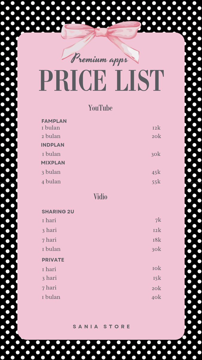 esania194's tweet photo. Hello, sansaniee 👋🏻 welcome to sania store, untuk kalian yang lagi cari premium apps, boleh intip PL dulu disini, siapa tau ada yang nyangkut, order via dm/wa, dijamin trusted, fsr, murcee 😋💕 #zonauang #zonajajan https://t.co/tinmbzLkc8