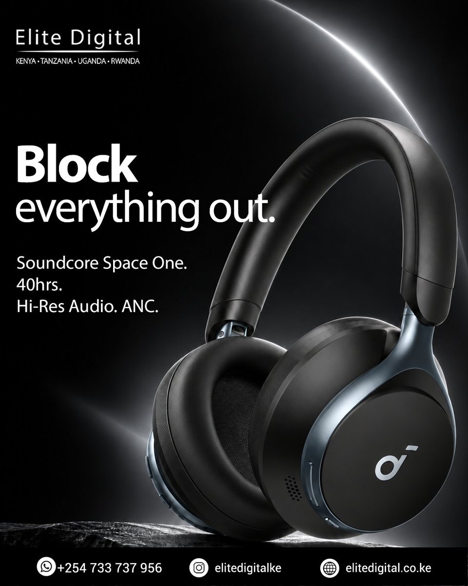 EliteDigitalKE's tweet photo. Your commute. Your focus. Your rules. ๐ง
Soundcore Space One: adaptive noise cancellation, Hi-Res audio, and up to 40 hours of playtime.
Shop now at https://t.co/ErJtX4qAAW
#EliteDigital #soundcore #spaceone https://t.co/K4gthJprvo