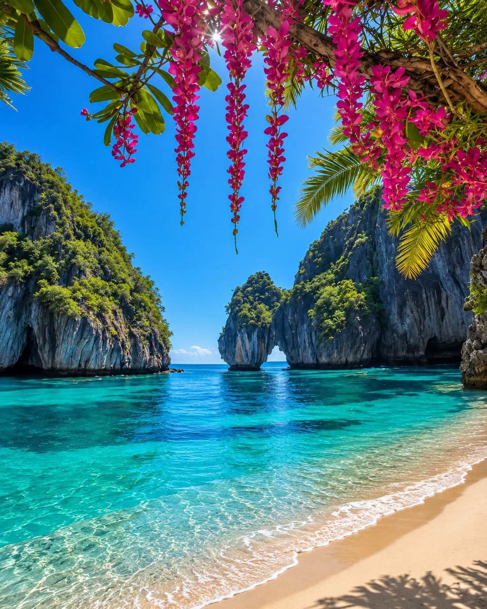 DNatives67667's tweet photo. Tropical Hidden Cove | Turquoise Waters, Limestone Cliffs &amp; Tropical Blooms 🌴🌺 https://t.co/zdWeQpajdz