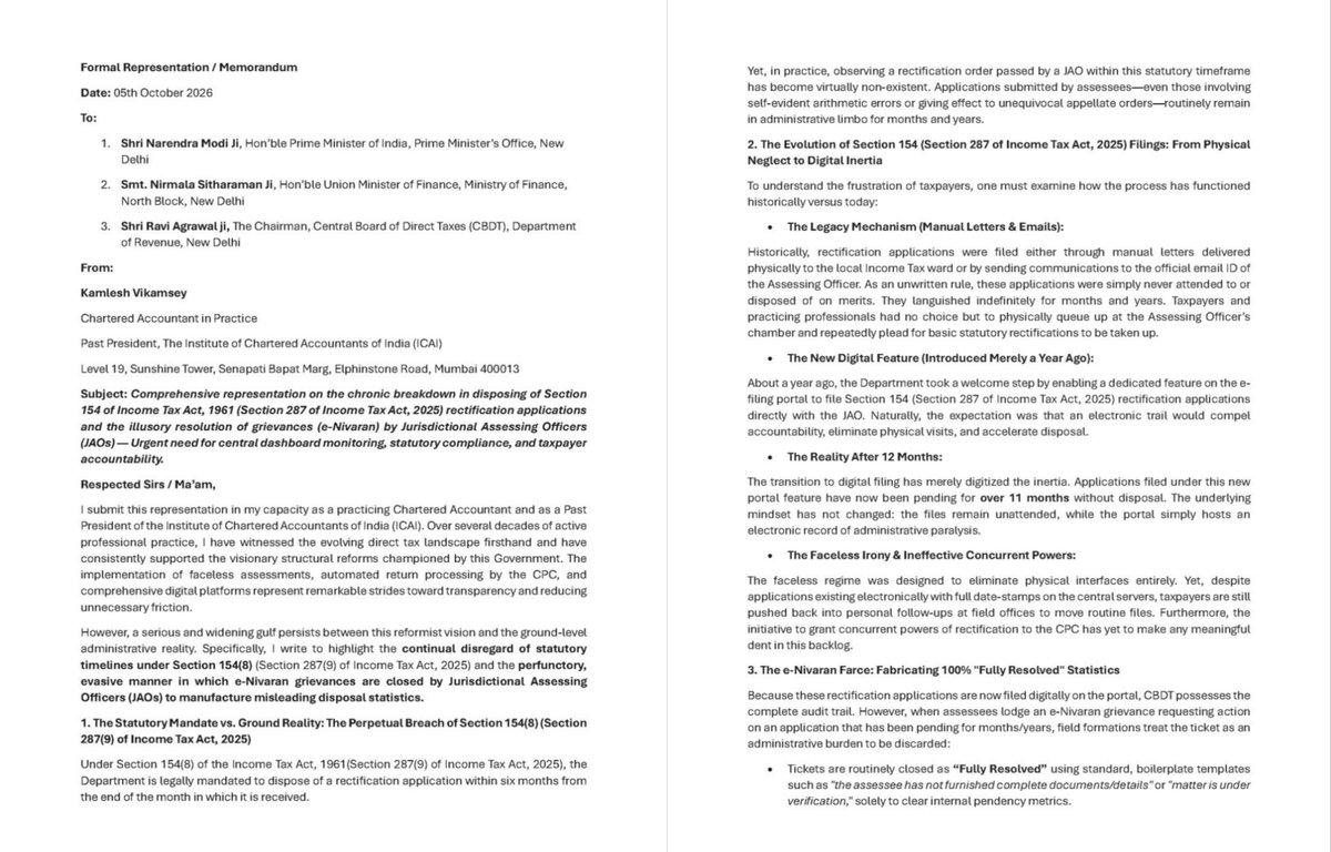 atulmodani's tweet photo. Past President ICAI Kamlesh Vikamsey ji has written a very important representation letter to @PMOIndia and @nsitharaman over the bottlenecks in the #Faceless assessment system under the #Incometax.

These points are practical difficulties faced by all and self explanatory.

Hope @FinMinIndia takes action and streamline this on priority.

@kamleshvikamsey