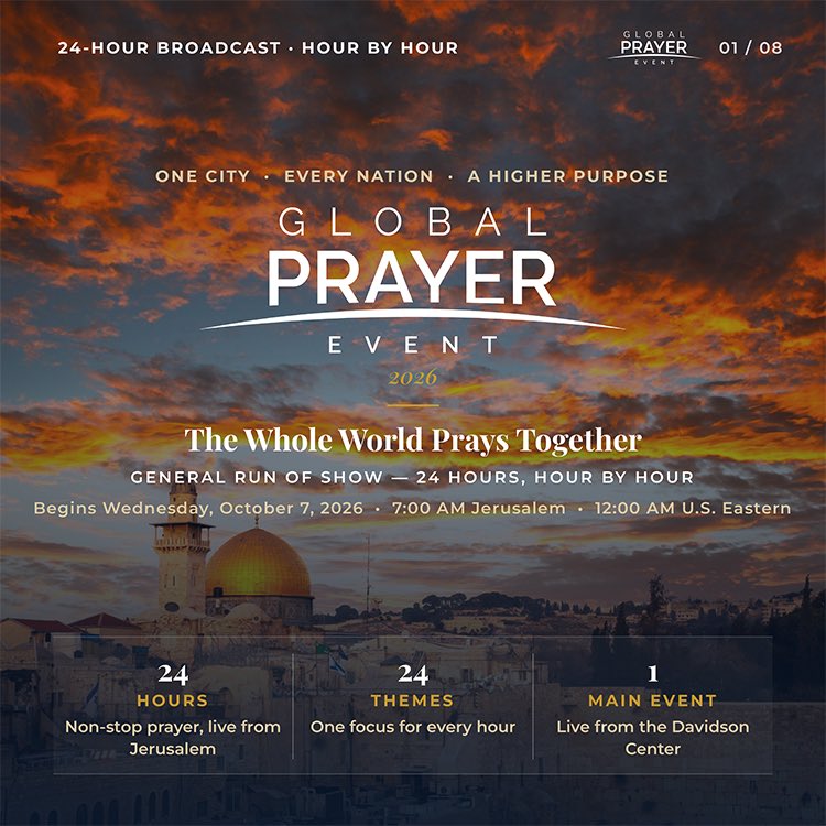 BasedPastorTrav's tweet photo. October 7 was a day of unimaginable horror for the Jewish people. Tomorrow, the Church answers with prayer. We will pray for the peace of Jerusalem, for the families still grieving, for the hostages and their loved ones, and for Jewish communities facing rising antisemitism around the world.

“Pray for the peace of Jerusalem: they shall prosper that love thee.” Psalm 122:6

Tune in, pray with us, and share this with someone you know.

👉 JOIN THE LIVE STREAM:
https://t.co/lf0GeCJnG3 

Israel is not alone.

PS- I will be praying October 8 at 3:46 AM live for those who tune in. 

#GlobalPrayerEvent
#AmbassadorsSummit2026
#FriendsOfZion
#FOZMuseum
#JerusalemPrayerTeam