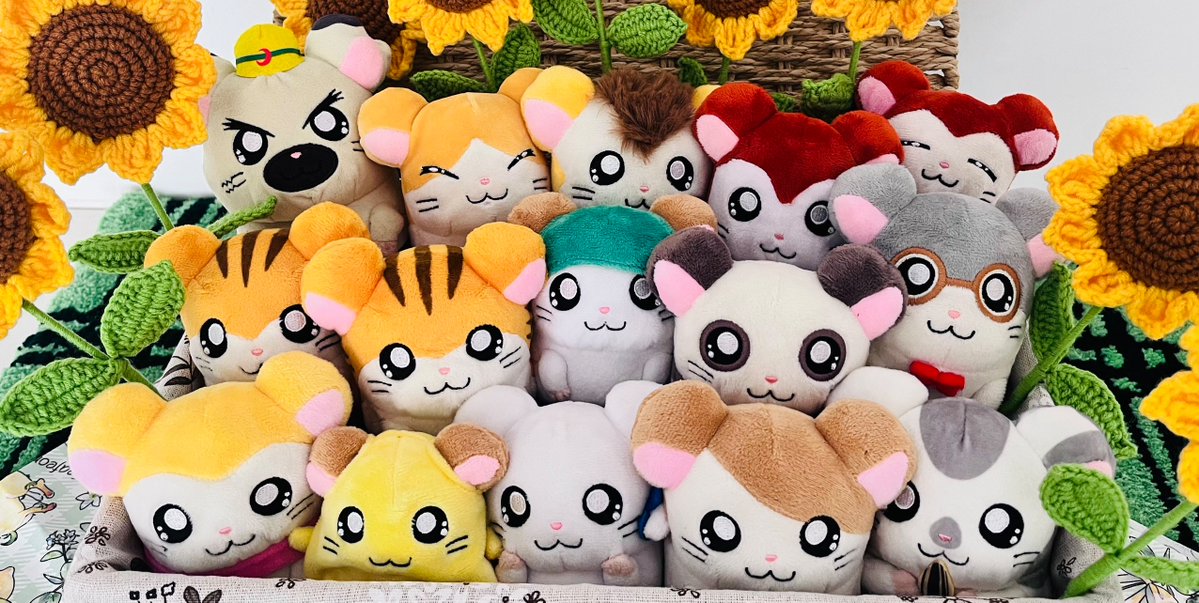 voltaircannon's tweet photo. This year I randomly decided to collect the complete Hamtaro family plush set. Amazingly, they arrived when autumn came. I got a bamboo basket for their home and added ten woven sunflowers. Hamtaro is so perfect for autumn!
#Hamtaro https://t.co/XpUfRhVi0u