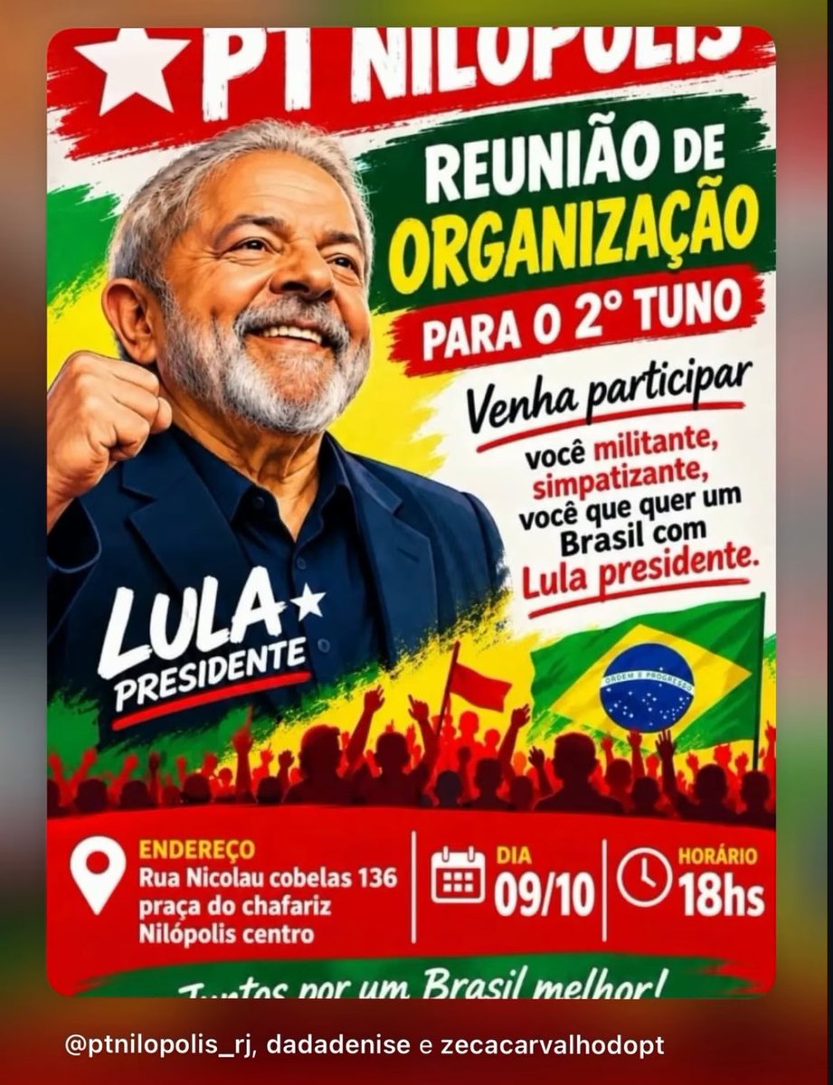MudaBXD's tweet photo. MOBILIZAÇÃO PT NILÓPOLIS 09/10 às 18H https://t.co/QuIaCjke2t