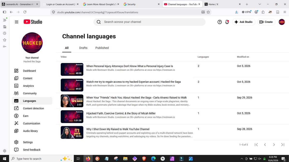 RaisedtoWalk's tweet photo. @YouTube @USMarshalsHQ I post about criminal @Youtube MCN sabotage on @Elonmusk's @x ... and #JustLikeThat ... the language files are back. Note the TWO language files on the videos I streamed after they HIJACKED my channel ... but I can't actually access them.
@Youtube & their band of fools https://t.co/teLljOEgaN