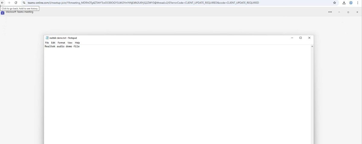 patialavii's tweet photo. ⚠���The Microsoft Teams impersonation page downloads a demo text file when visited.

Domain: teams-online[.]com

#Phishing #ThreatIntel https://t.co/3NYGFvKoFp