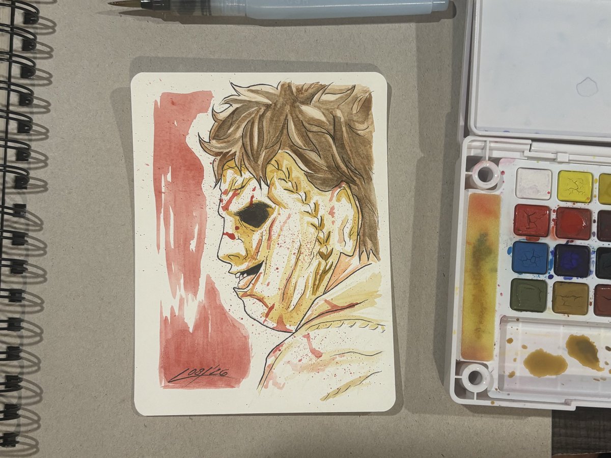 ScottLost's tweet photo. #Leatherface watercolor on 4.5x6” WC paper. $30+shipping. First come first serve.
#Watercolor #horror #ScottLost https://t.co/mxAnPjKtPo