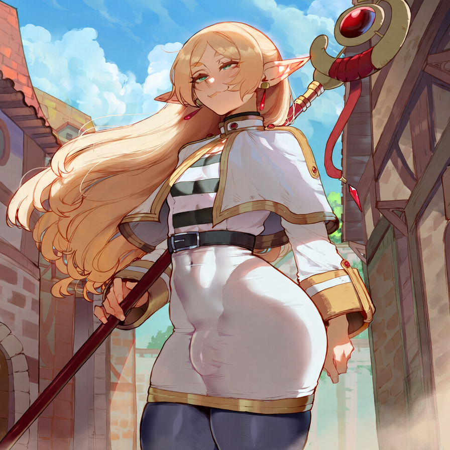 LocalShifu's tweet photo. The queen was quite tired of her old body..
 so she had a plan, luckily she met a weird elf 
that was interested by grimoires a lot... and with a plan
she tricked the elf in offering one, so she would be distracted, and the queen would claim her body.. 

"Sadly, this is how the last magician hero. died by greed"