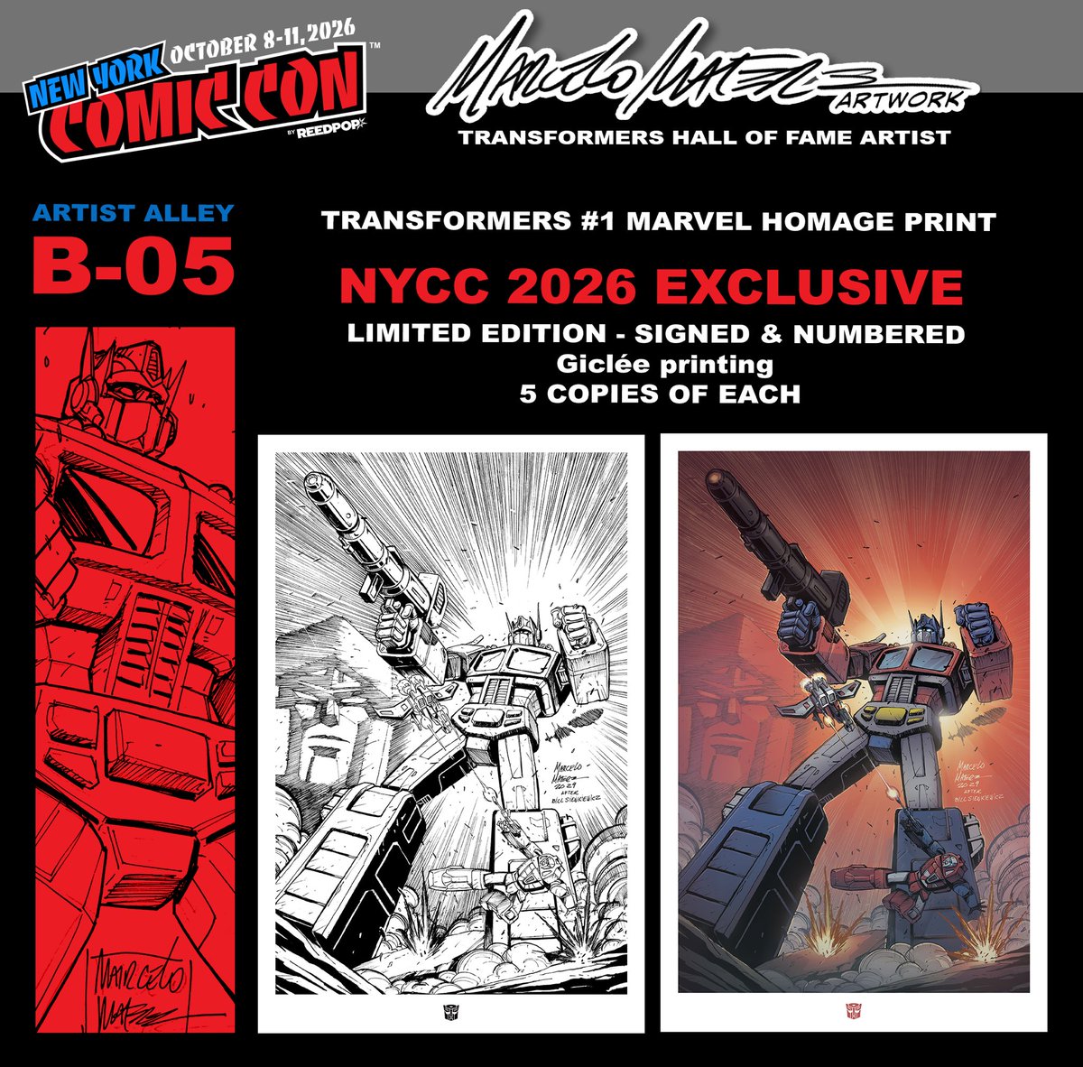 marcelomatere's tweet photo. I’ll be back at NYCC 2026!

Find me at Artist Alley, Table B 05. I’ll have commissions, original artwork, comics, sketchbooks, and a very limited NYCC exclusive print.

See you guys  soon!

#NYCC2026 #NewYorkComicCon #Transformers #ArtistAlley #MarceloMatere https://t.co/7euThikZKM
