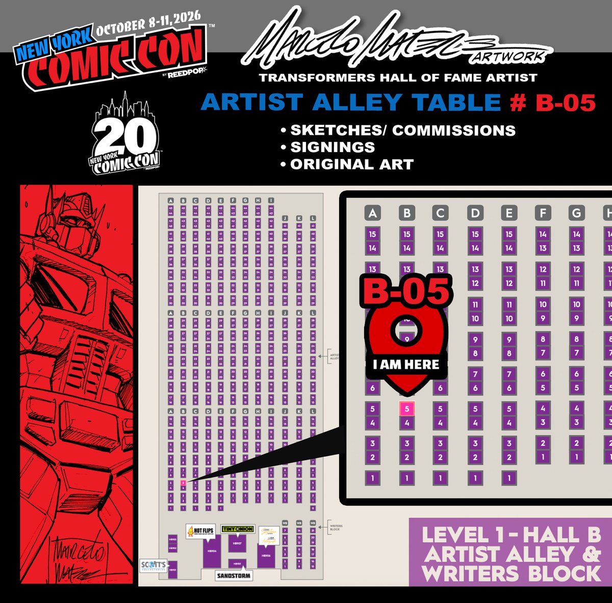 marcelomatere's tweet photo. I’ll be back at NYCC 2026!

Find me at Artist Alley, Table B 05. I’ll have commissions, original artwork, comics, sketchbooks, and a very limited NYCC exclusive print.

See you guys  soon!

#NYCC2026 #NewYorkComicCon #Transformers #ArtistAlley #MarceloMatere https://t.co/7euThikZKM