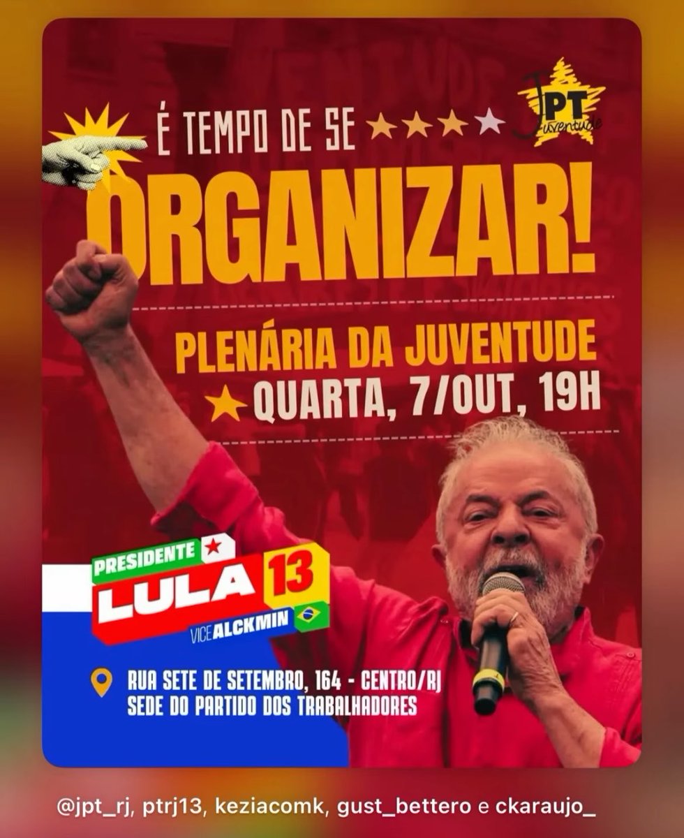 MudaBXD's tweet photo. MOBILIZAÇÃO PT CENTRO DO RIO DIA 07/10 às 19H https://t.co/MMrFVwK5Lf