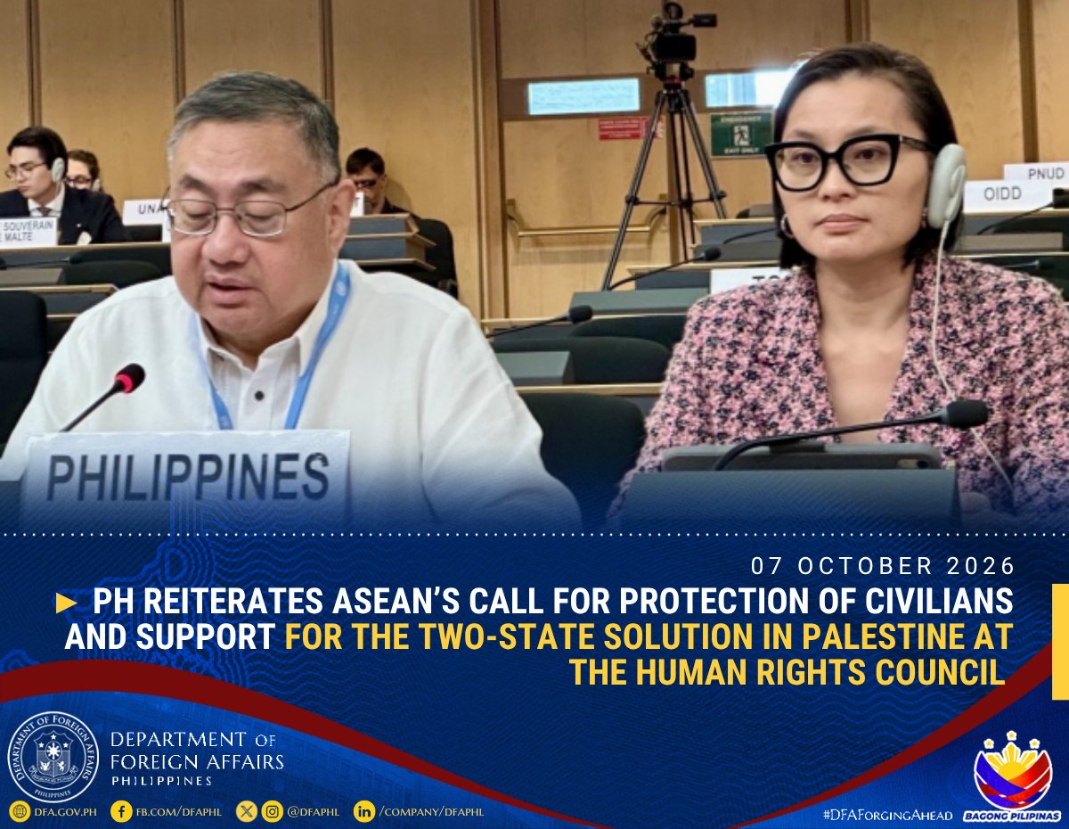DFAPHL's tweet photo. (1/2) Philippine Permanent Representative to the United Nations Carlos D. Sorreta, in his capacity as Chair of the ASEAN Committee in Geneva, expressed ASEAN’s “grave concern over the dire humanitarian situation in Gaza” at the General Debate on the Human Rights Situation https://t.co/MpTuDSMPQN