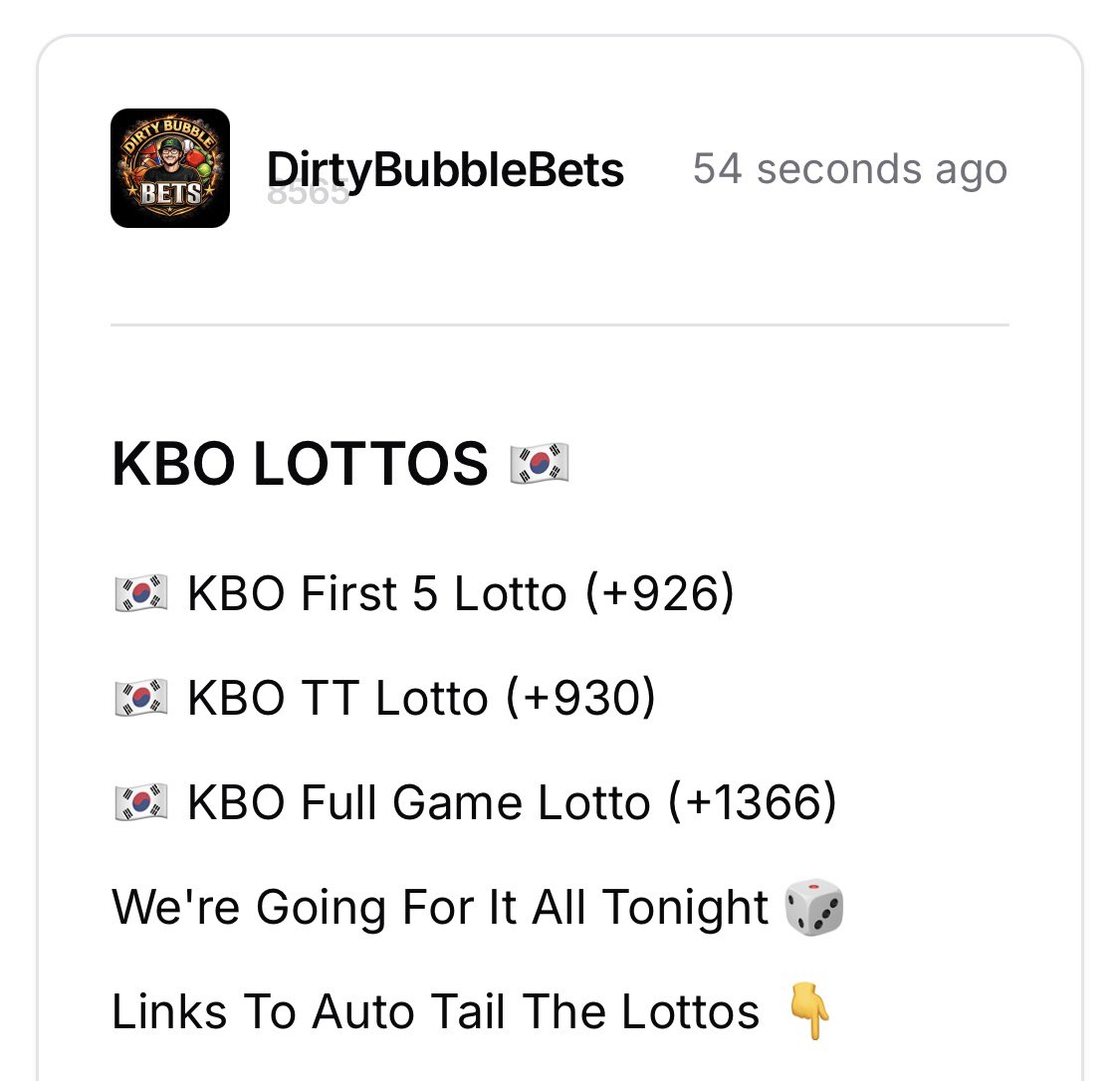 DirtyBubbleBets's tweet photo. KBO MEGA LOTTOS ARE LIVE 💎

All 3 Are VIP Only. Don't Miss Out 🎰

Sending 10 People A Lotto For FREE ⭐️

Like ❤️ + Repost ♻️ + Comment 💬

60% Off Our Entire KBO Card (25 Spots) ⤵️

https://t.co/3Ahdd0RhL4 https://t.co/6wd9WRDuDZ