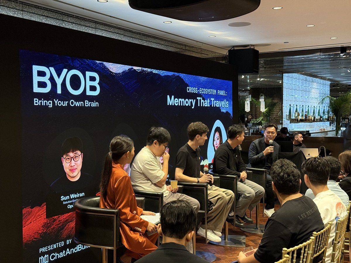 chatandbuild's tweet photo. Memory That Travels: one panel, several ecosystems.
Moderated by founder Christel Buchanan, with speakers from @OpenAI, @googlecloud, @MicroStrategy and @BNBCHAIN.
#BringYourOwnBrain
@howie_owi @Gwenole_M https://t.co/zevIECYwZU