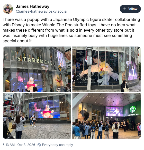 starfishh127's tweet photo. Random tourists bewildered by the Yuzu x Pooh craze happening in Shibuya rn https://t.co/ZoCndpROK0