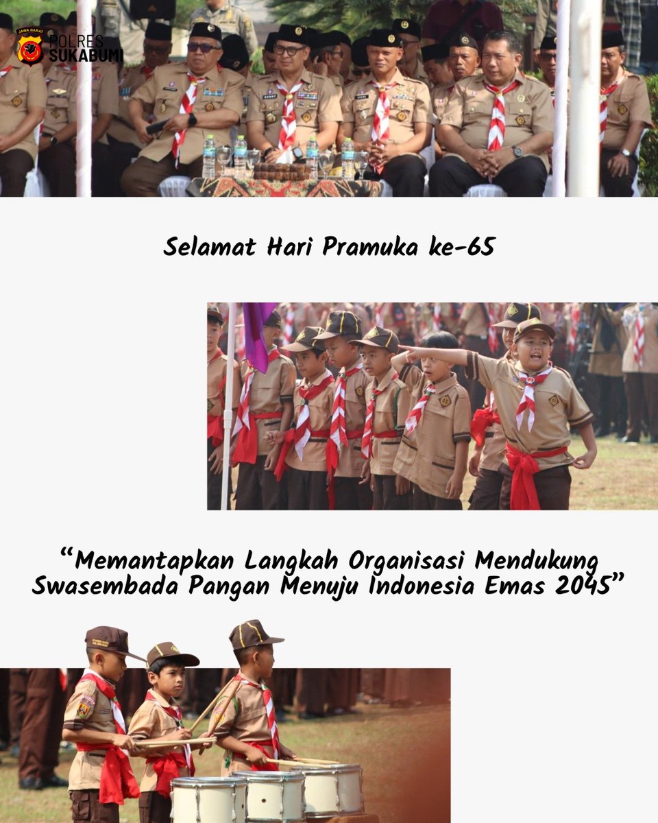 polsek_surade's tweet photo. Semangat Pramuka, Semangat Mengabdi ๐ฎ๐ฉ
Kapolres Sukabumi bersama Forkopimda Kabupaten Sukabumi menghadiri Upacara Peringatan Hari Pramuka ke-65.
#pramuka #sukabumi #polressukabumi #fyp #foryou https://t.co/BT9QgD8Kwg
