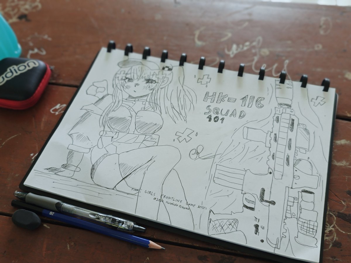 HanafudaOchama's tweet photo. drawing HK416 again https://t.co/47zxe4XI6M