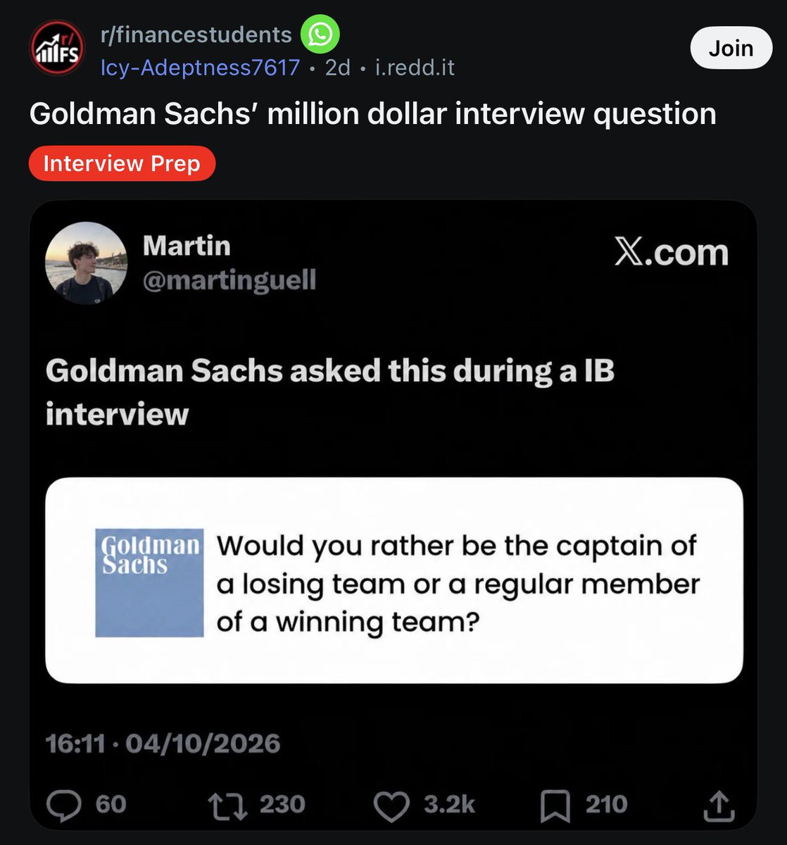 andruyeung's tweet photo. Interesting Goldman Sachs interview question.

Your answer reveals more about you than you think. https://t.co/mj1xXs8TxI