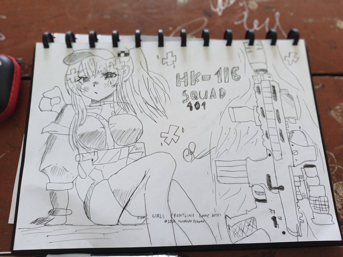 HanafudaOchama's tweet photo. drawing HK416 again https://t.co/47zxe4XI6M