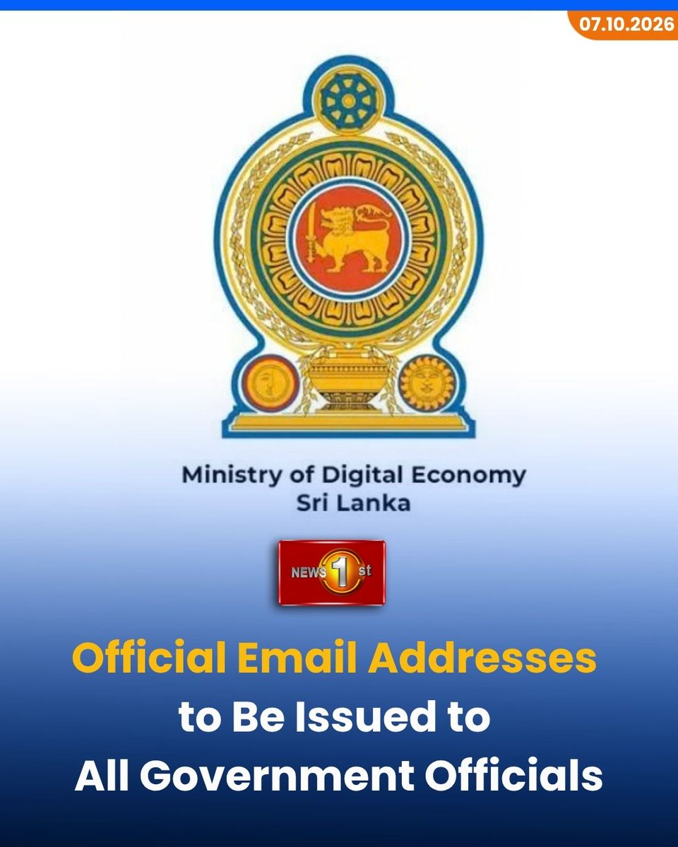 NewsfirstSL's tweet photo. Official Email Addresses to Be Issued to All Government Officials
Details : https://t.co/NMHF7EkS7n
#Newsfirst #NewsfirstEnglish #news1st #srilanka #sl #government https://t.co/FCPlN4PQvt
