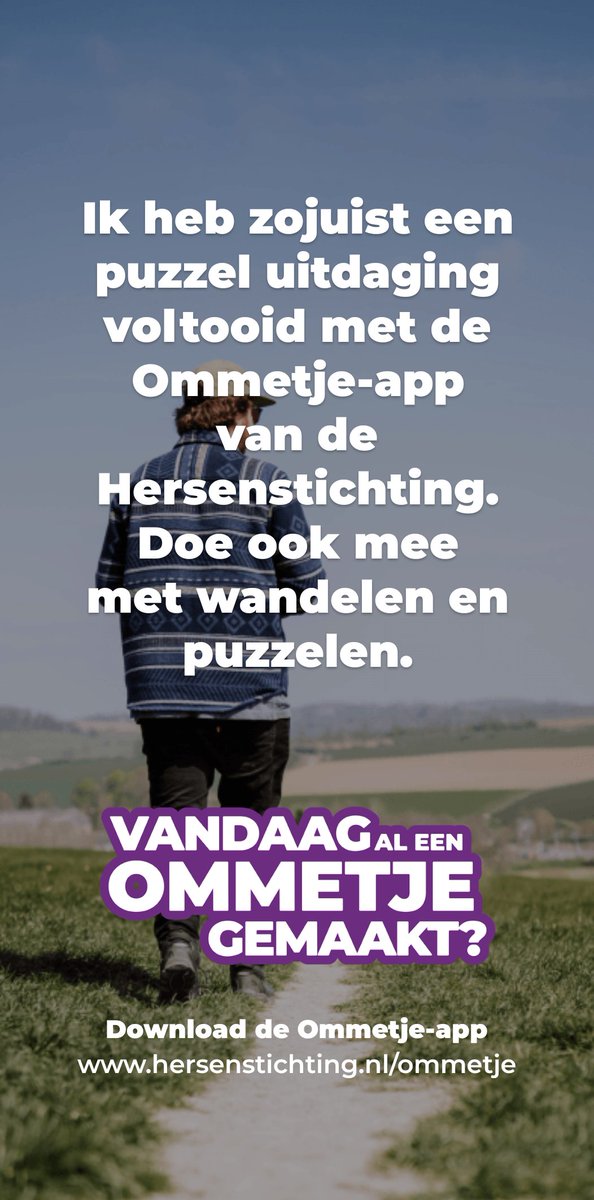 dirk_knol's tweet photo. Ik heb zojuist een puzzel uitdaging voltooid met de Ommetje-app van de Hersenstichting. Doe ook mee met wandelen en puzzelen. https://t.co/J9SGuTEdqo