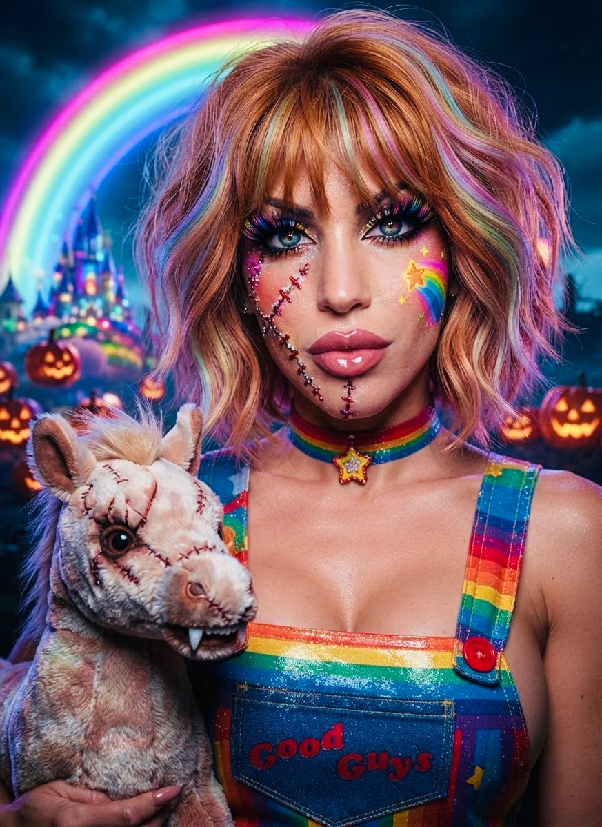 JennlovesSteven's tweet photo. When you can't choose between childhood nostalgia and childhood trauma, you mash them together.
Presenting: Rainbow Brite x Chucky. Friends, what two characters would YOU mash up? I need new victims... I mean, inspiration. Show me! https://t.co/Q6t55VEEhq