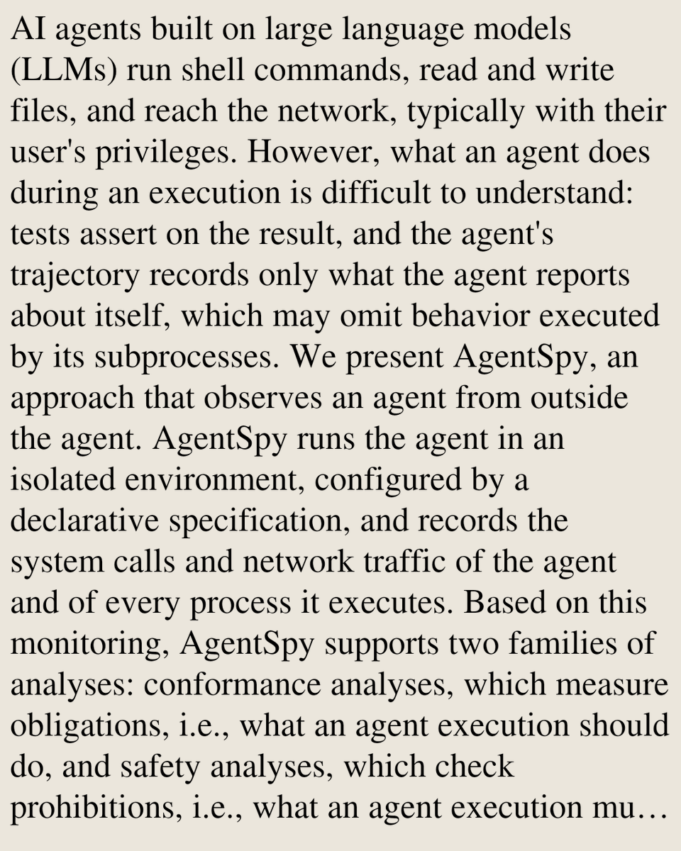 ComputerPapers's tweet photo. AgentSpy: Making AI Agent Behavior Observable

Christoph Bühler, Matteo Biagiola, Luca Di Grazia, Guido Salvaneschi
https://t.co/EbtONNkWBk [𝚌𝚜.𝚂𝙴 𝚌𝚜.𝙰𝙸] https://t.co/u7Z12tpkaV