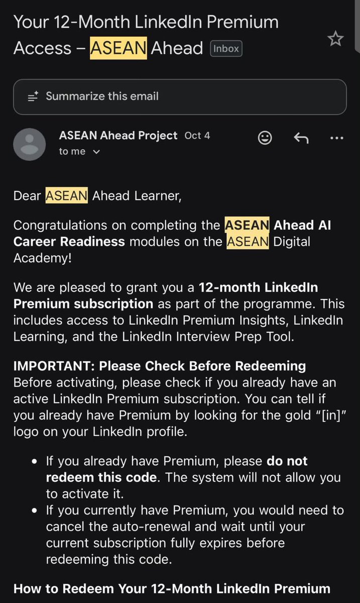 msbr_dev's tweet photo. 12 months of LinkedIn Premium for $0. ☠️ 

If you’re 35 or under, ASEAN Ahead is giving free Premium access after you complete their course.

1. Register
2. Finish the modules
3. Wait for the activation email 
4. Get 1 year of Premium

Go &amp; Grab it ASAP!👇🏻
https://t.co/VviJx21LoC https://t.co/54s2JDZVtI
