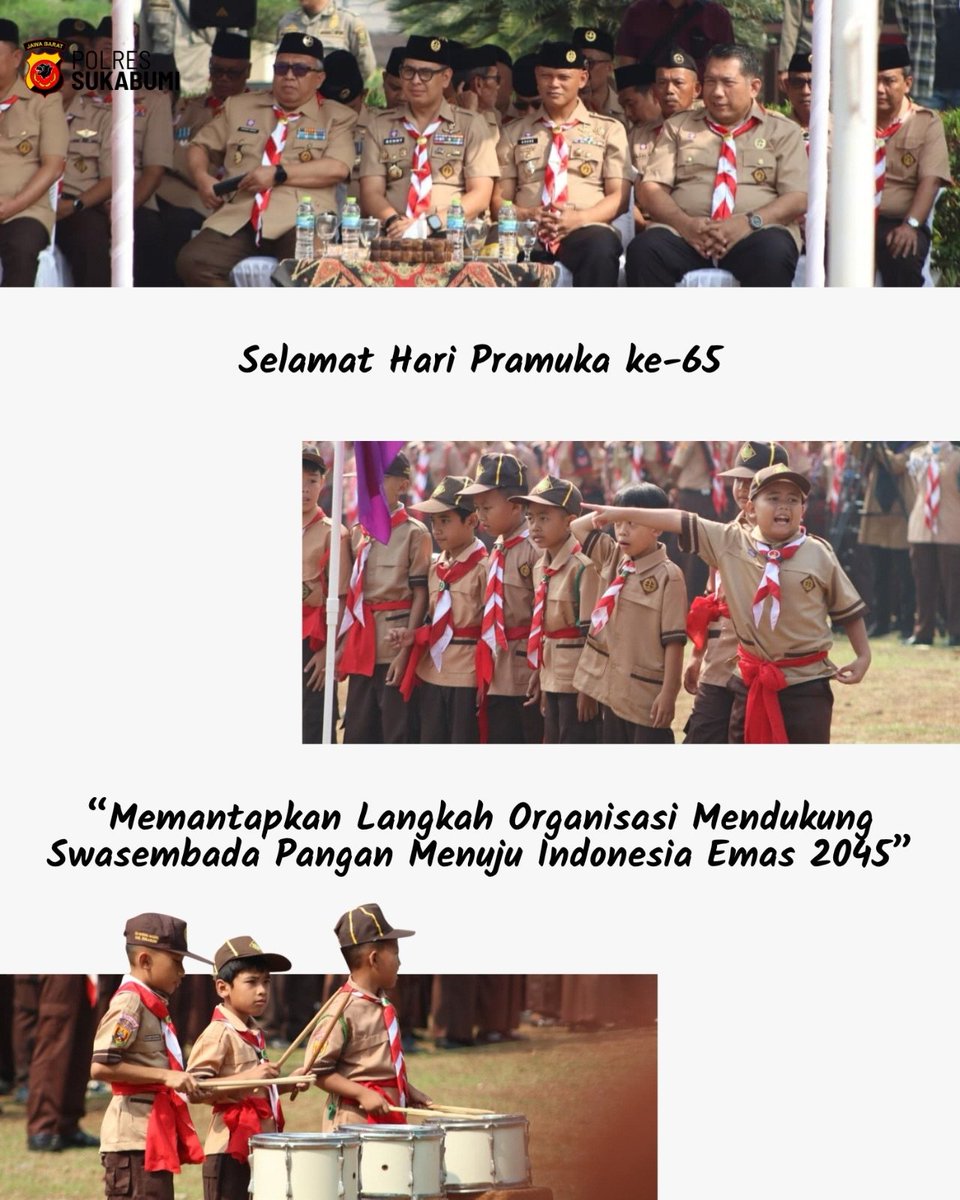polsekprkda_smi's tweet photo. Semangat Pramuka, Semangat Mengabdi ๐ฎ๐ฉ
Kapolres Sukabumi bersama Forkopimda Kabupaten Sukabumi menghadiri Upacara Peringatan Hari Pramuka ke-65.
@divisihumaspolri @humaspoldajabar @polisi_indonesia
#pramuka #sukabumi #polressukabumi #fyp foryou https://t.co/KTkHS9DTqS