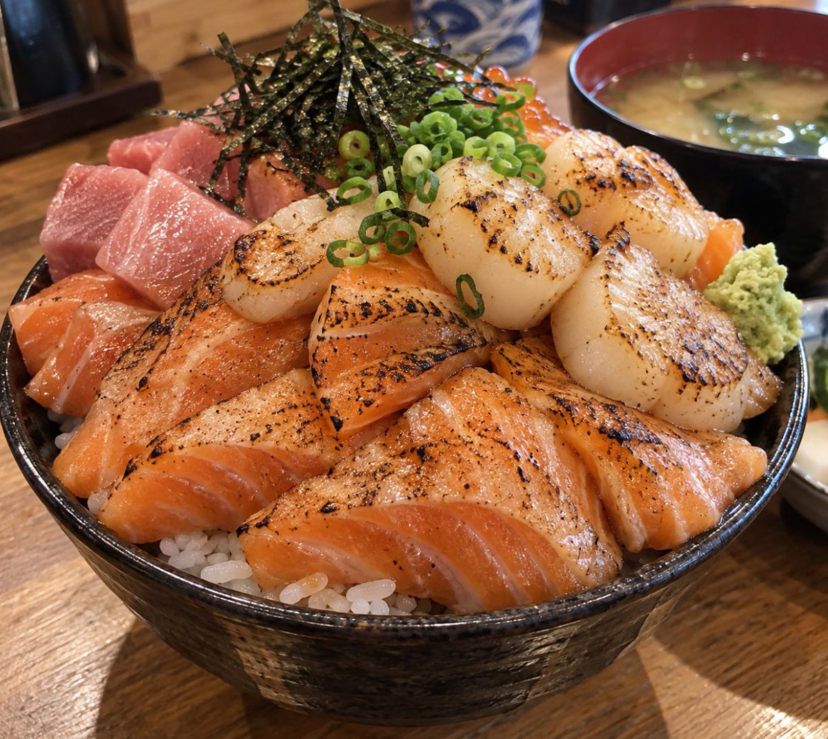 DaCesaraugusto's tweet photo. 人生で一番美味しかった炙り海鮮丼 https://t.co/iKwD09KCkK