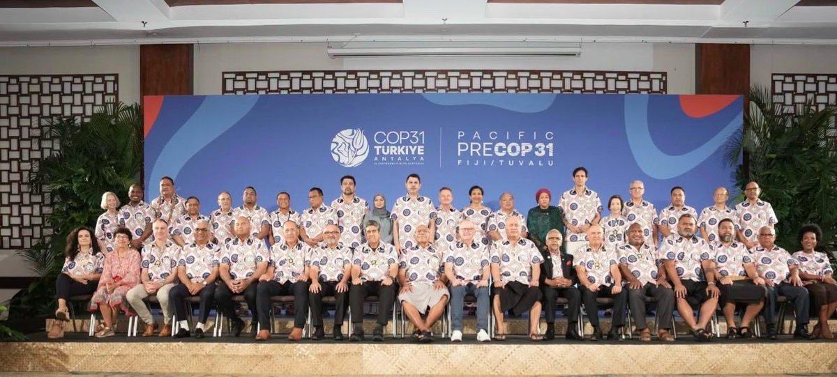 Mukhtar_Babayev's tweet photo. Honoured to deliver the message of H.E. Mr. Ilham Aliyev, President of the Republic of Azerbaijan, at the #PreCOP31 Leaders’ Event in Fiji.

The President’s message reaffirmed Azerbaijan’s strong solidarity with Small Island Developing States, emphasizing that despite the distance between us, we are united by a common determination to build climate resilience and ensure that the priorities of SIDS remain high on the global climate agenda. It also highlighted the importance of carrying forward the legacy of #COP29 and maintaining momentum towards a successful #COP31.

Convening this gathering in Fiji and Tuvalu brings the international community directly to the frontlines of the climate crisis, where climate change is not a distant challenge, but a daily reality and, for countries such as Tuvalu, an existential threat.