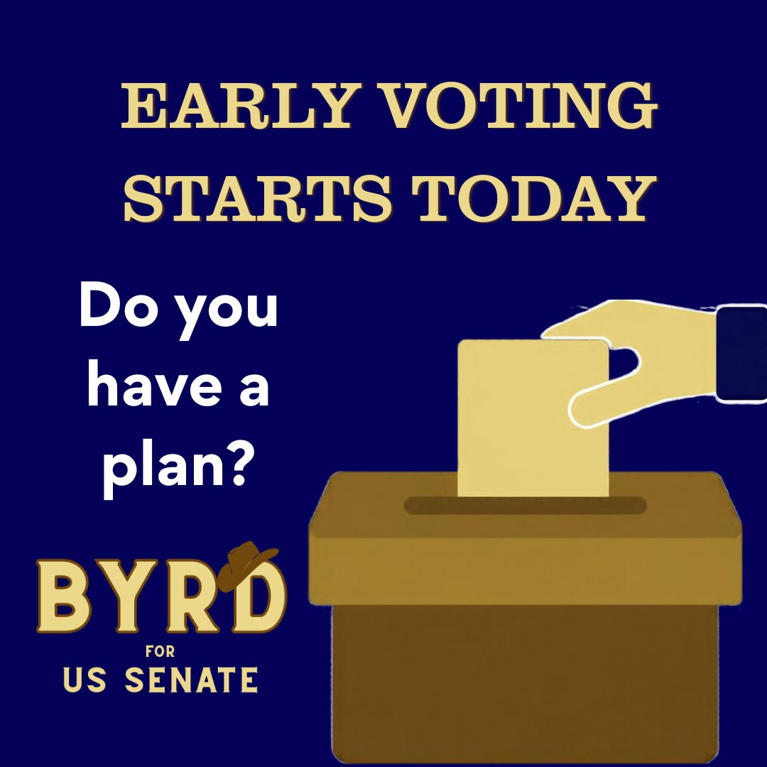 ByrdforSenate's tweet photo. Early voting starts today in Wyoming. 🗳️ Do you have a plan?
Vote early at your county clerk's office through Nov. 2, or on Election Day, Nov. 3. Bring a photo ID. Need to register? You can do that in person.
I'd be honored to earn your vote. — James
#ByrdforSenate https://t.co/sjsFn2rhlm